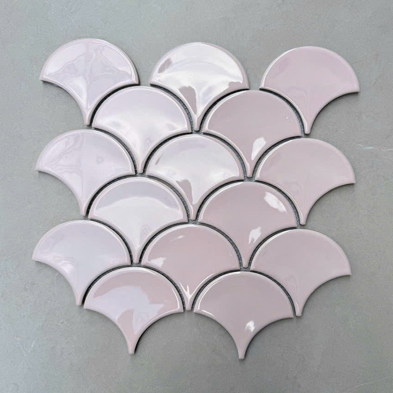 Gạch mosaic vảy cá men trơn bóng, lõm màu hồng F35