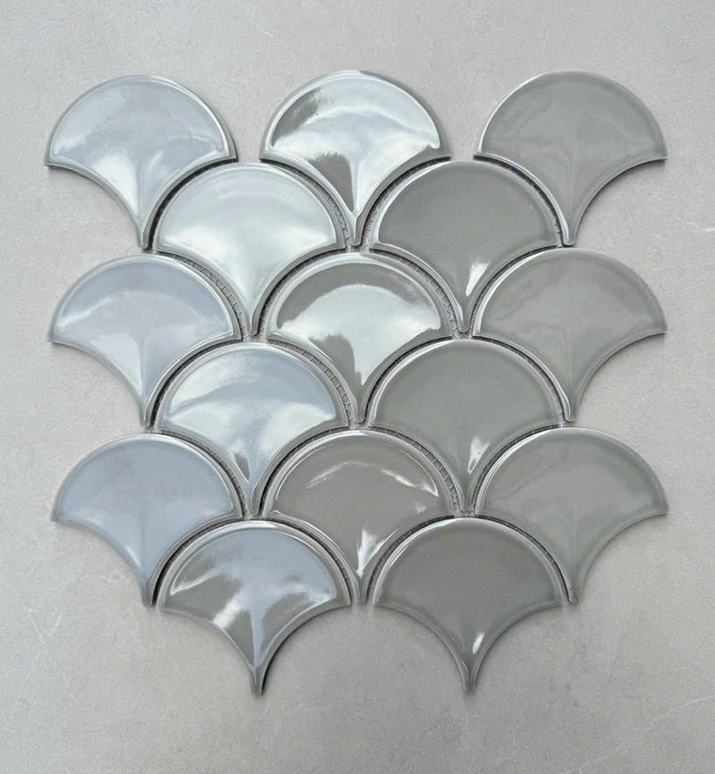 Gạch mosaic vảy cá men trơn bóng, lõm màu xám F87