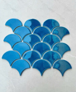 Gạch mosaic vảy cá men rạn 1 lớp màu xanh F01