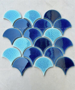Gạch mosaic vảy cá men rạn 2 lớp màu xanh F 29