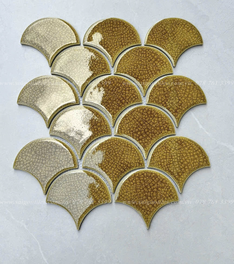 Gạch mosaic vảy cá men rạn 2 lớp màu vàng F 8915
