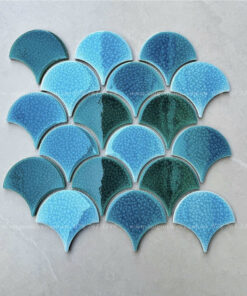 Gạch mosaic vảy cá men rạn 2 lớp màu xanh F 9002
