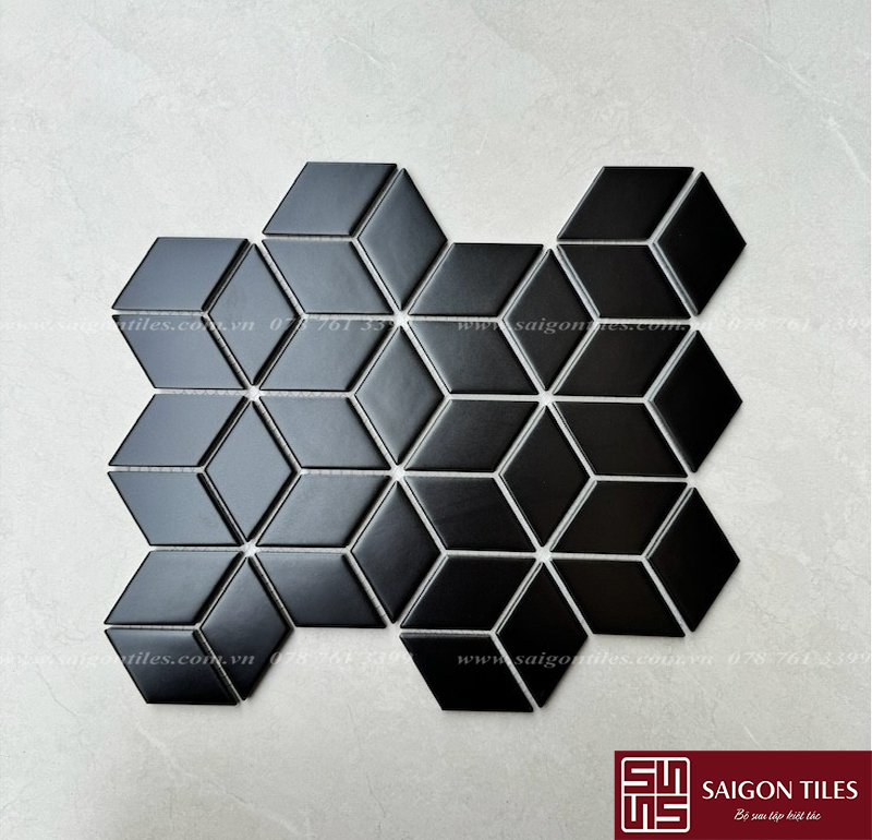 Gạch mosaic kim cương lập phương màu đen mờ SGT_4804